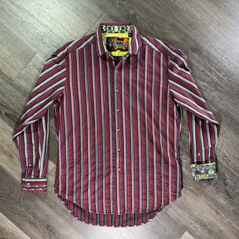 Robert Graham Shirt Mens M Multicolor Stripe Skull Contrast Trim Long Sleeve
